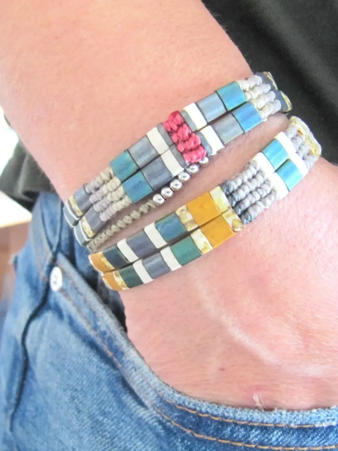 Miyuki bracelet wide in Boho & Chic style / hippie bead bracelet, hand woven tila,  Mother gift bracelet , women, miyuki tila green