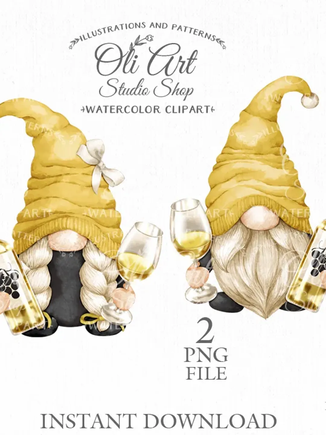 White Wine & Gnomes Clipart. Drinking Gnomes, Hand Drawn Graphics, Instant Download. Digital Download. OliArtStudioShop