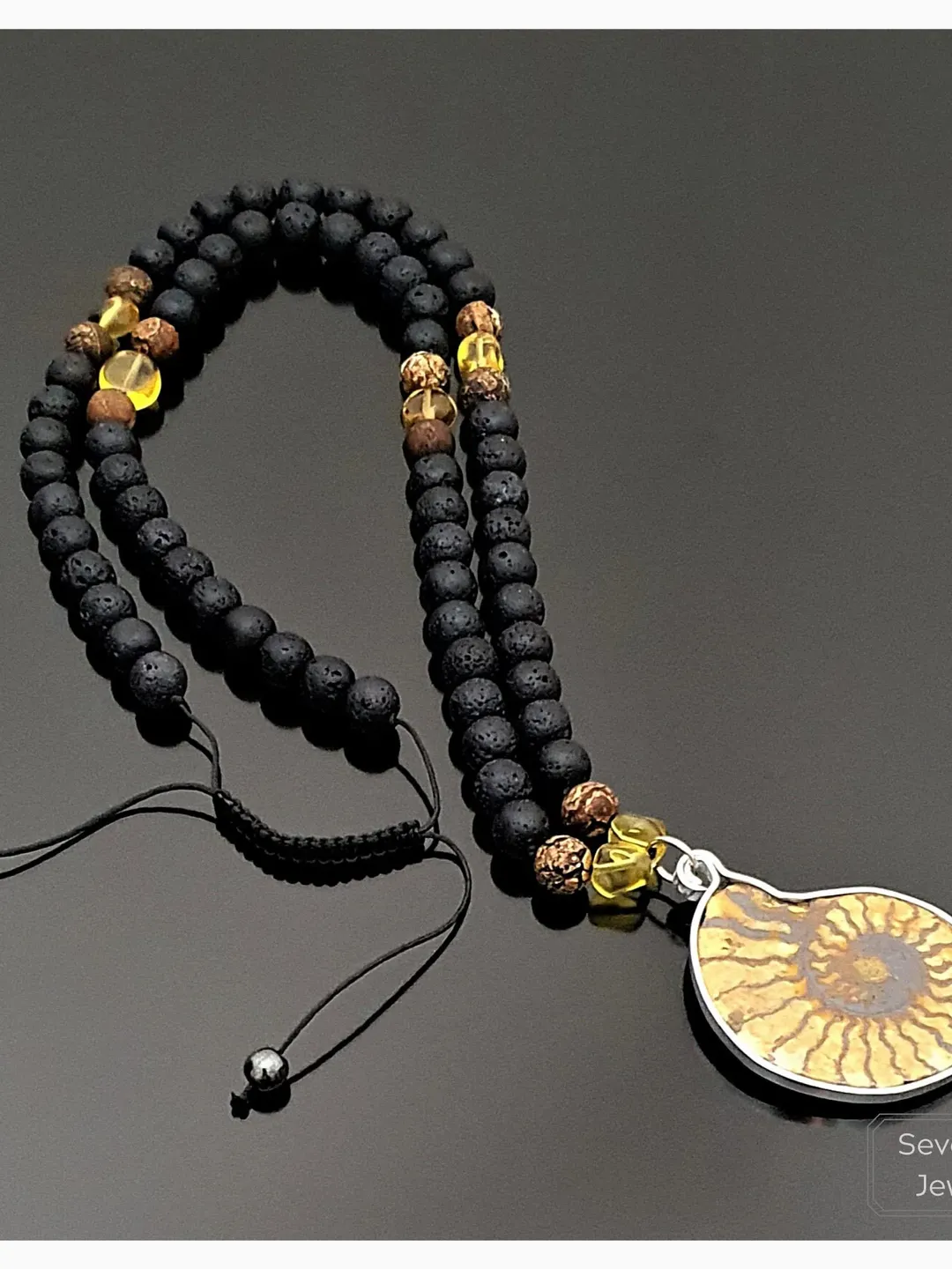 Lava Rock Necklace, Fossil Pendant, Tibetan Agate Gemstone, Citrine Beads, Gift For Bestfriend, Boho Jewellery, Gift for Men, Women, Boy