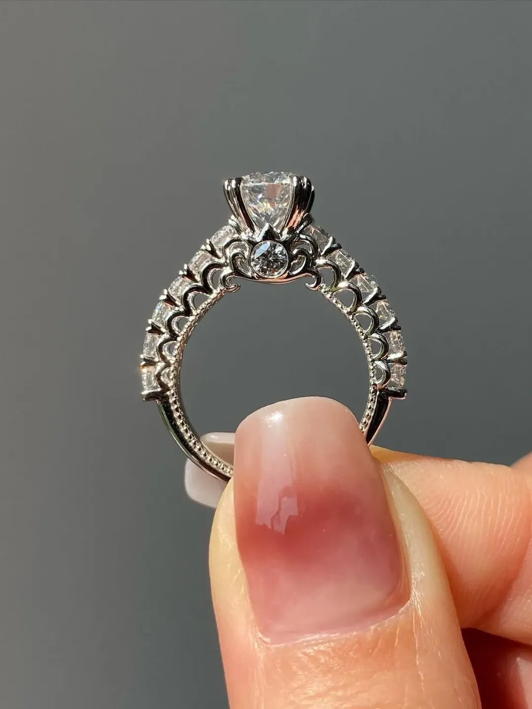 Round Cut Moissanite Scroll Design Wedding Ring.6.5mm/1ct. Valentine Gift,Gift For Her,Anniversary Ring,Perfect gift for Her,Birthday Gift.