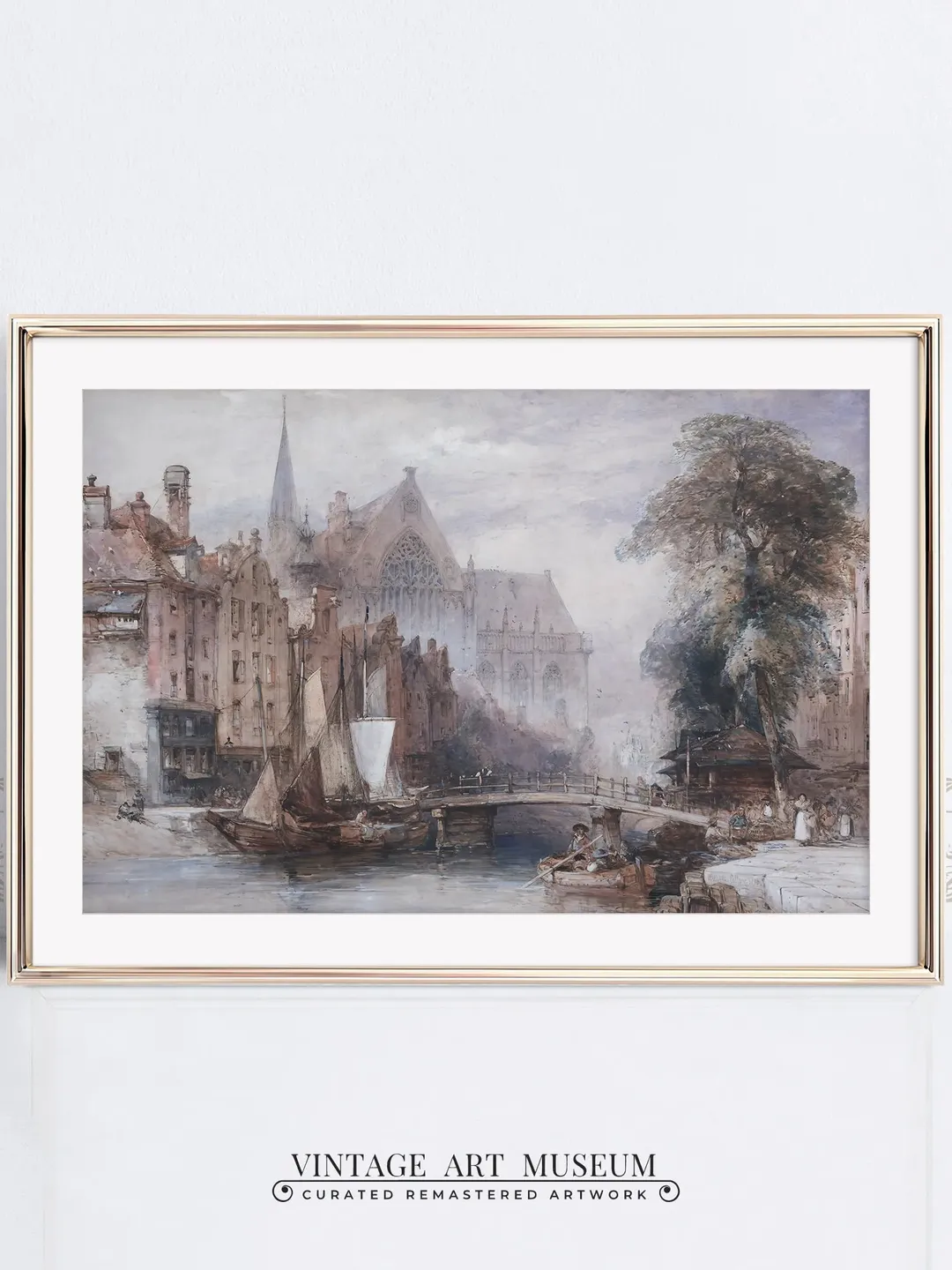 Vintage Amsterdam Large Wall Art Print, Antique Watercolor Painting, Old Architecture Printable Decor, Digital Downloadable | 95