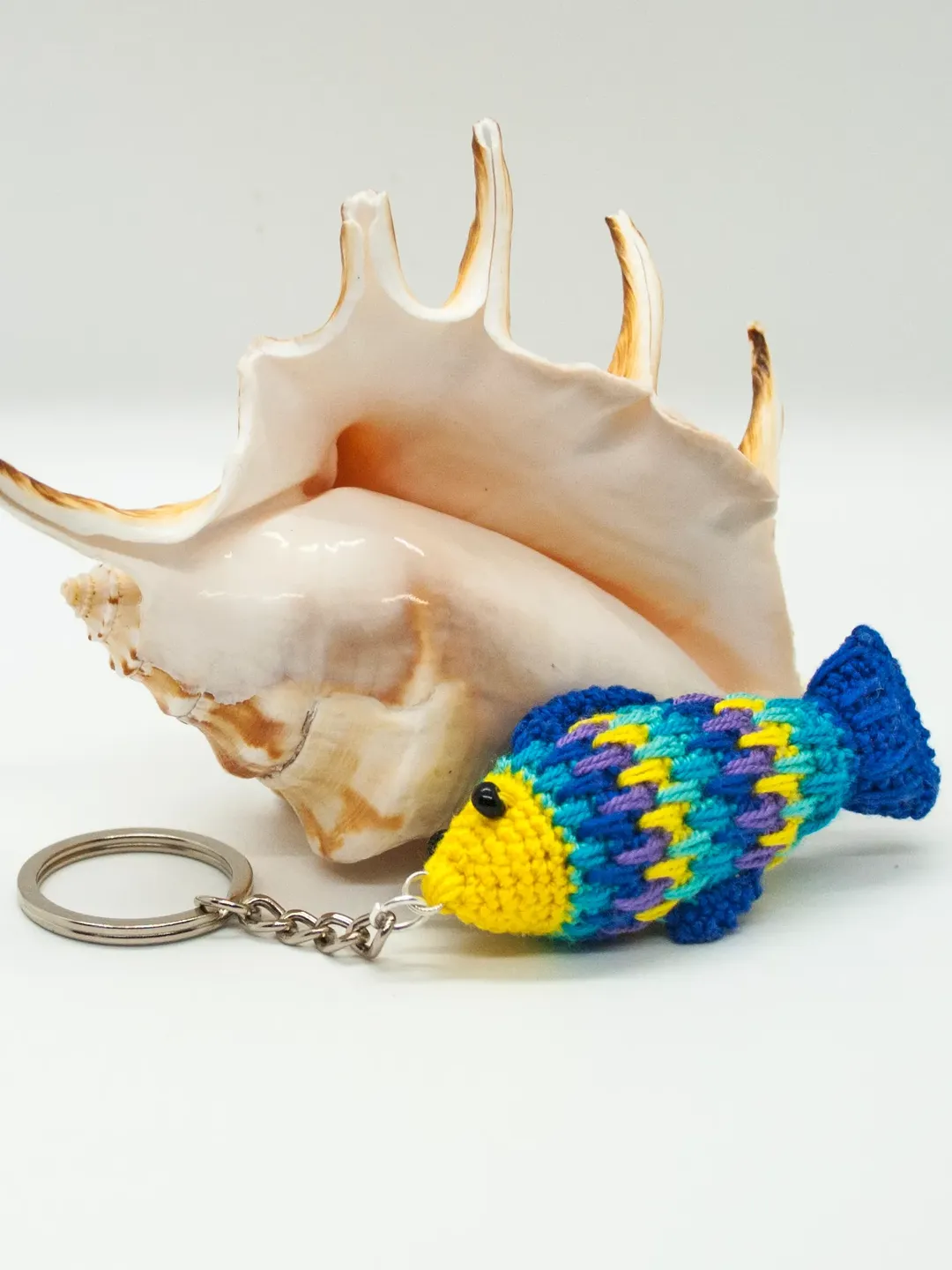 Unique multicolor Fish Keychain, Small rainbow keyring fish, Crochet charm Water animal Patterned fish keyfob
