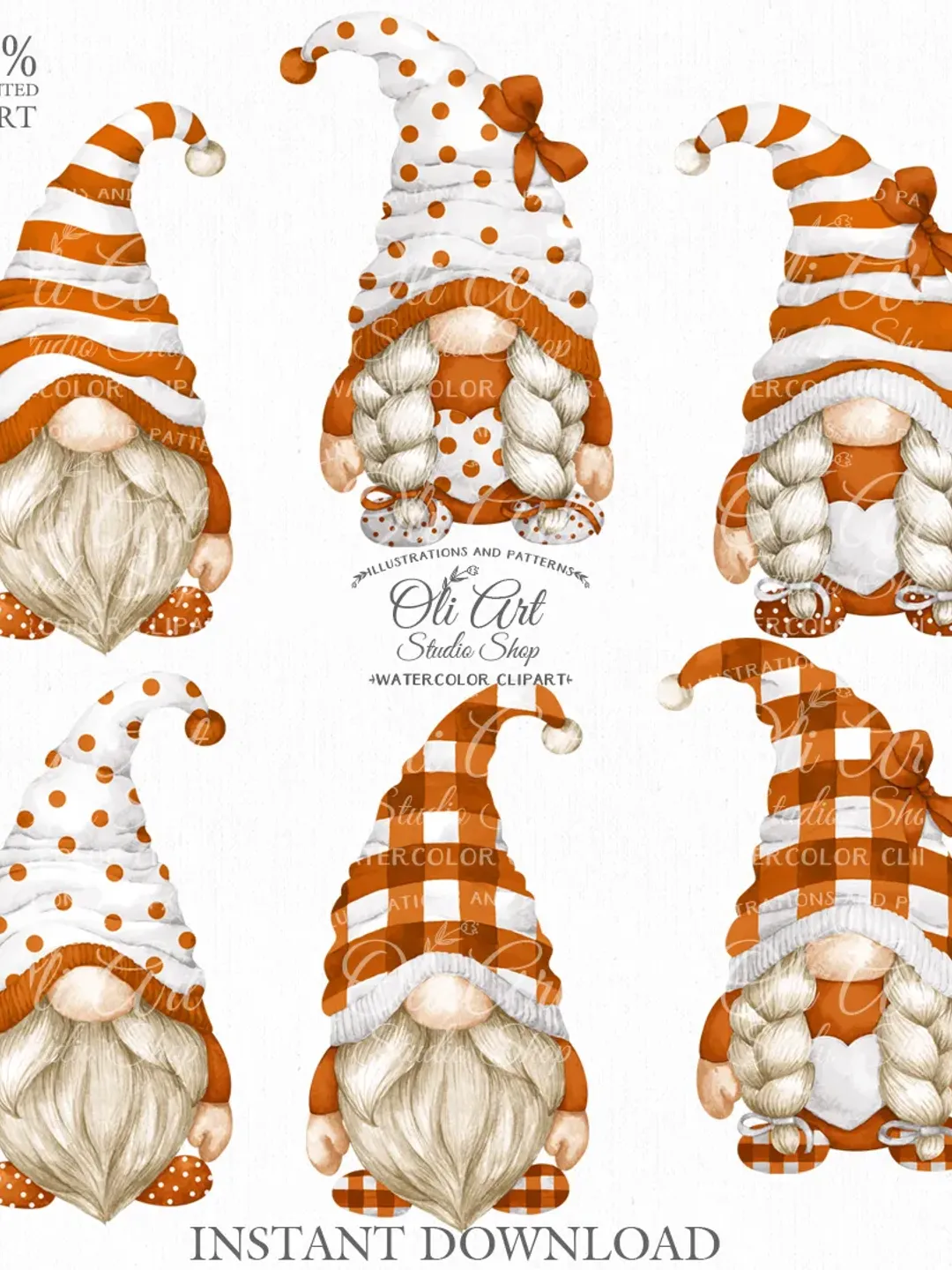 Gnome Clip Art. Cute Characters, Hand Drawn graphics. Digital Download. OliArtStudioShop