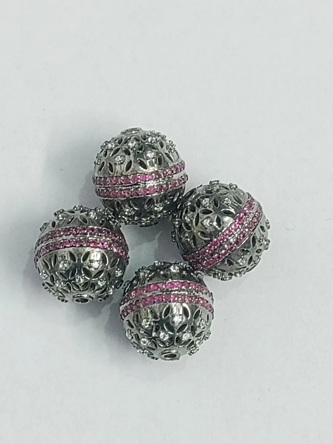 Ruby Diamond Beads, Micro Pave Beads, 16X15MM Oval Beads, Sterling Silver Beads, Jewelry Beads, Spacer Beads, Rhinestone Beads Beads