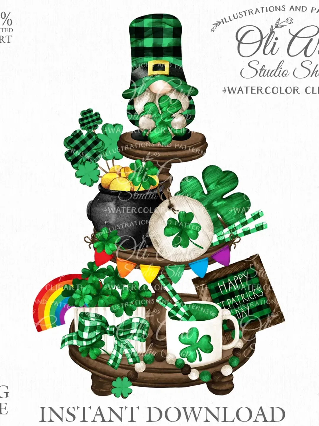 St. Patricks Day Tiered Tray Design. Gnome. Png File, Hand Drawn graphics. Digital Download. OliArtStudioShop