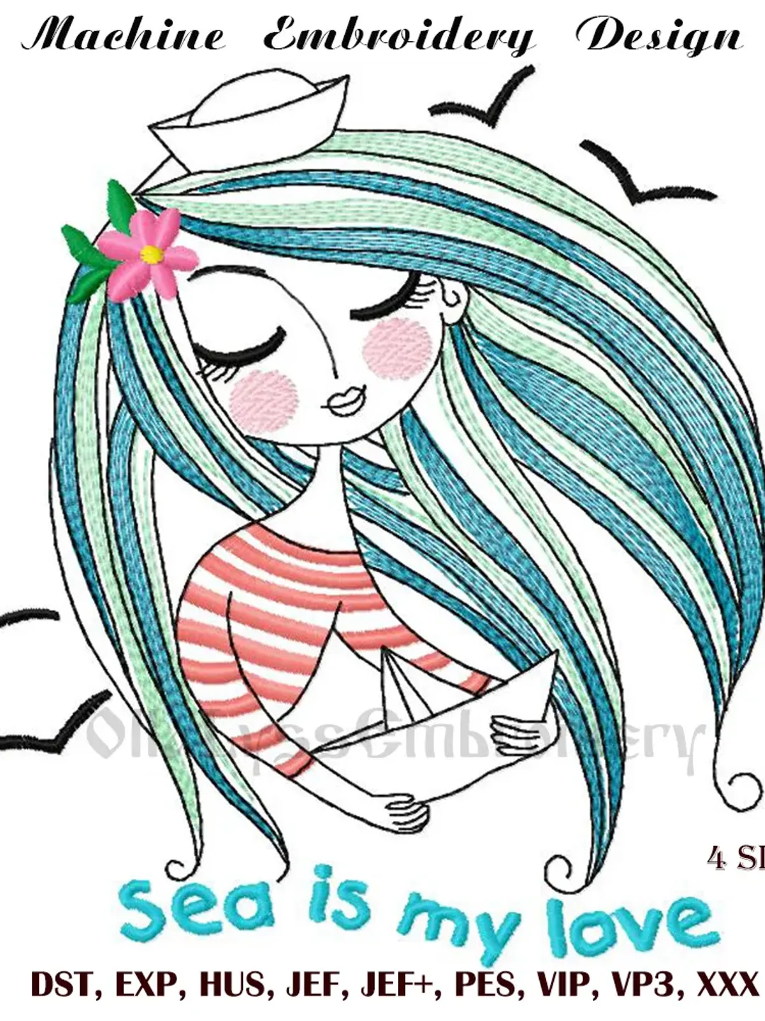 Sea is my love machine embroidery design