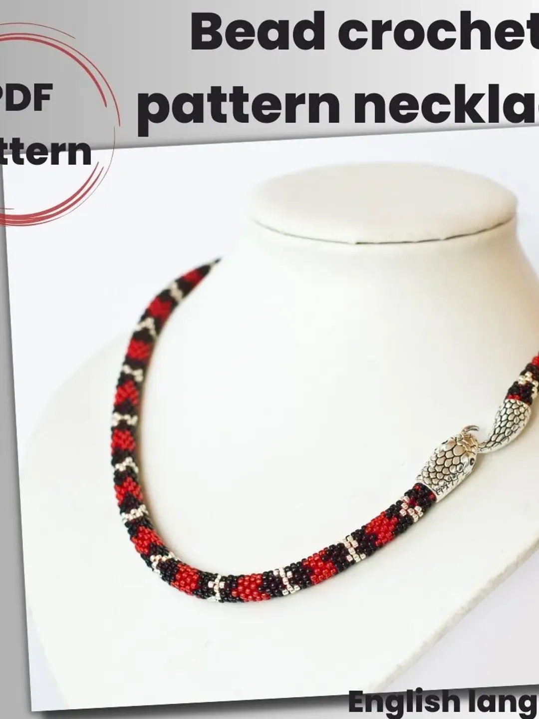 Red snake necklace pattern, Pdf pattern necklace, PDF pattern rope necklace, DIY necklace, Necklace pattern, Beaded rope