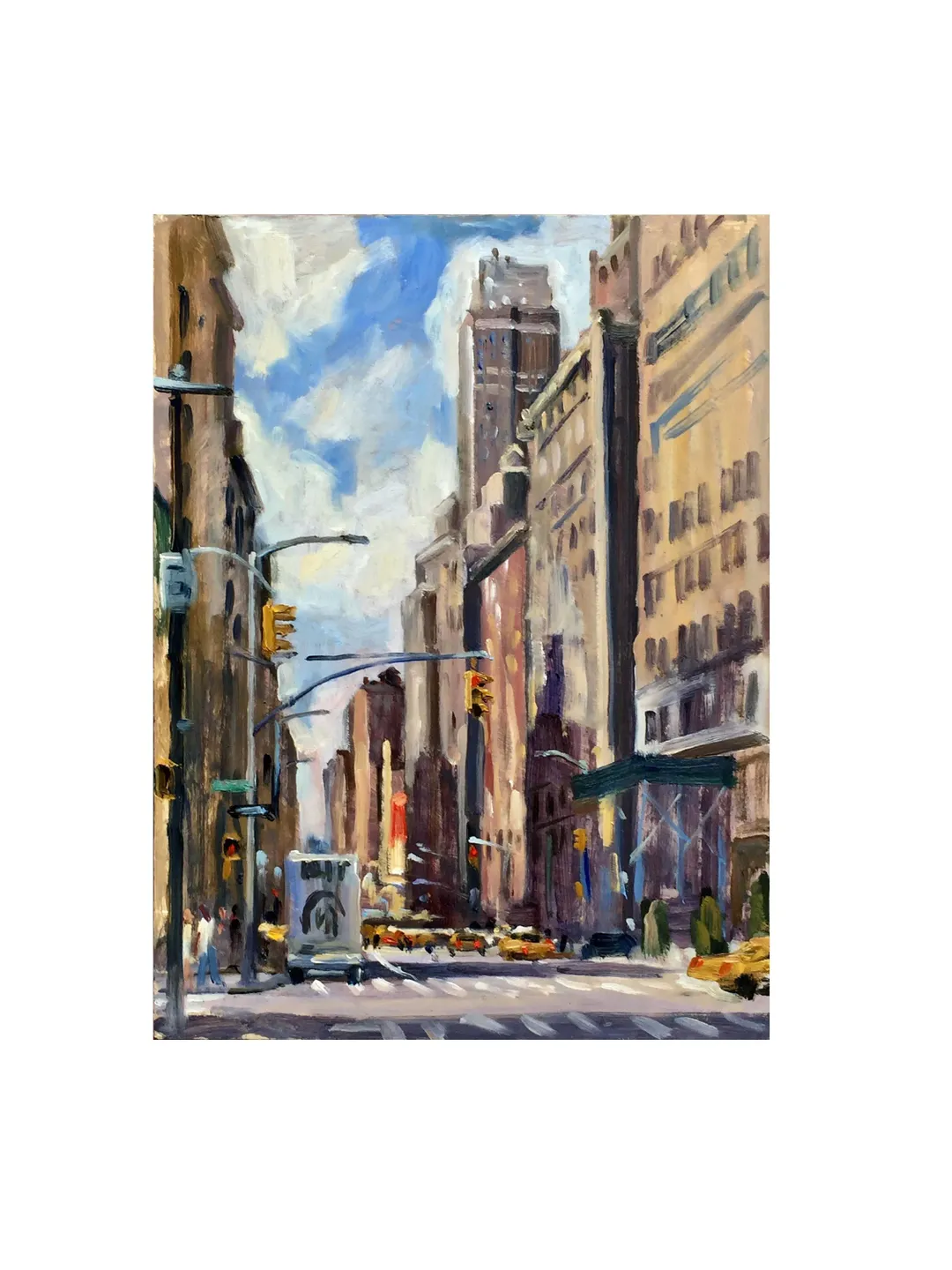 Original New York Cityscape Painting -Down 7th Ave/NYC- 12x16 Oil on Panel, Urban Impressionist Landscape, Signed Original American Fine Art