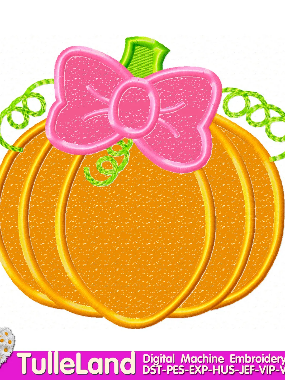 Halloween Pumpkin with Bow Machine embroidery applique design