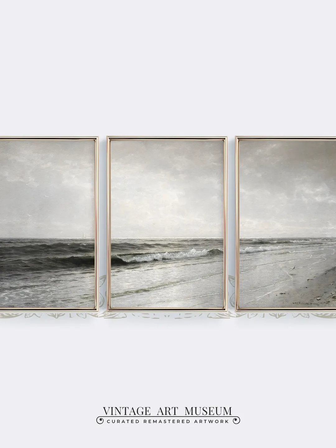Seascape Triptych Wall Art Vintage Prints, Coastal Antique Oil Painting, Large Printable Digital Home Decor | 315 S3