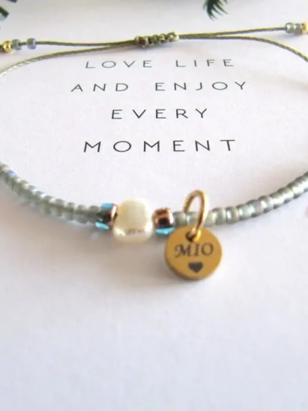 Delicate bracelet + card / Dainty & Beaded Chain,Tiny beads/Miyuki bracelet,  friendship bracelet with freshwater pearl, Gift for mother