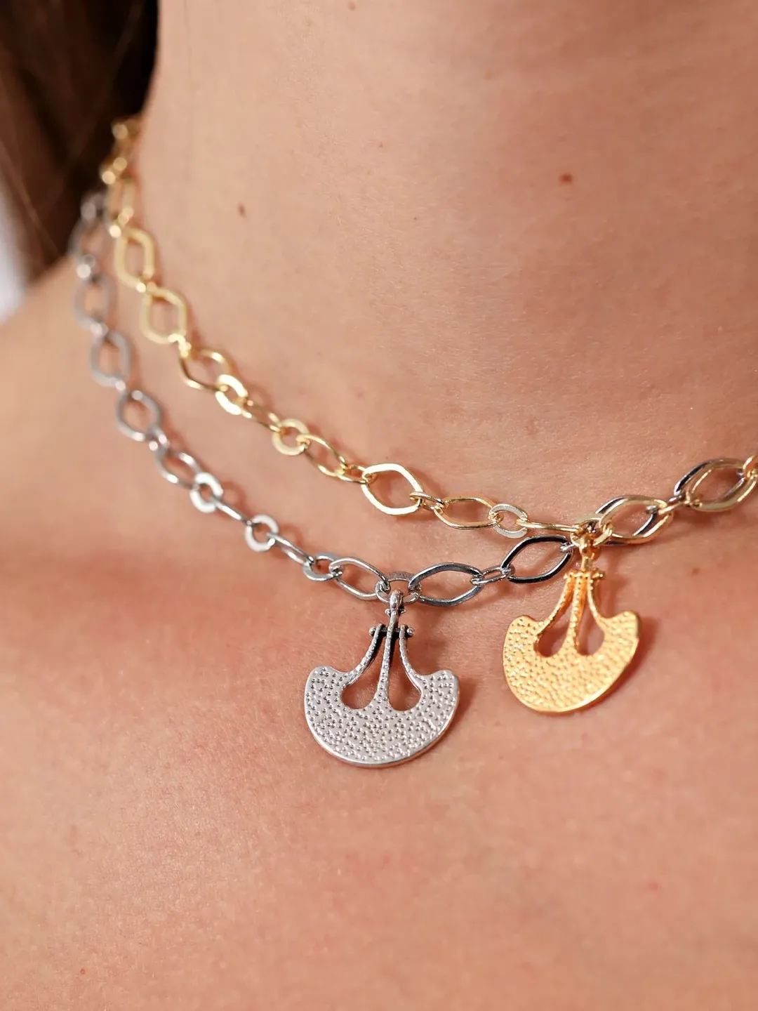 Layering Ethnic Choker, Rhombus Chain Ethnic Pendant Tribe Necklace, Small Tribal Charm, Minimalist Layering Necklace, Gifts for Her