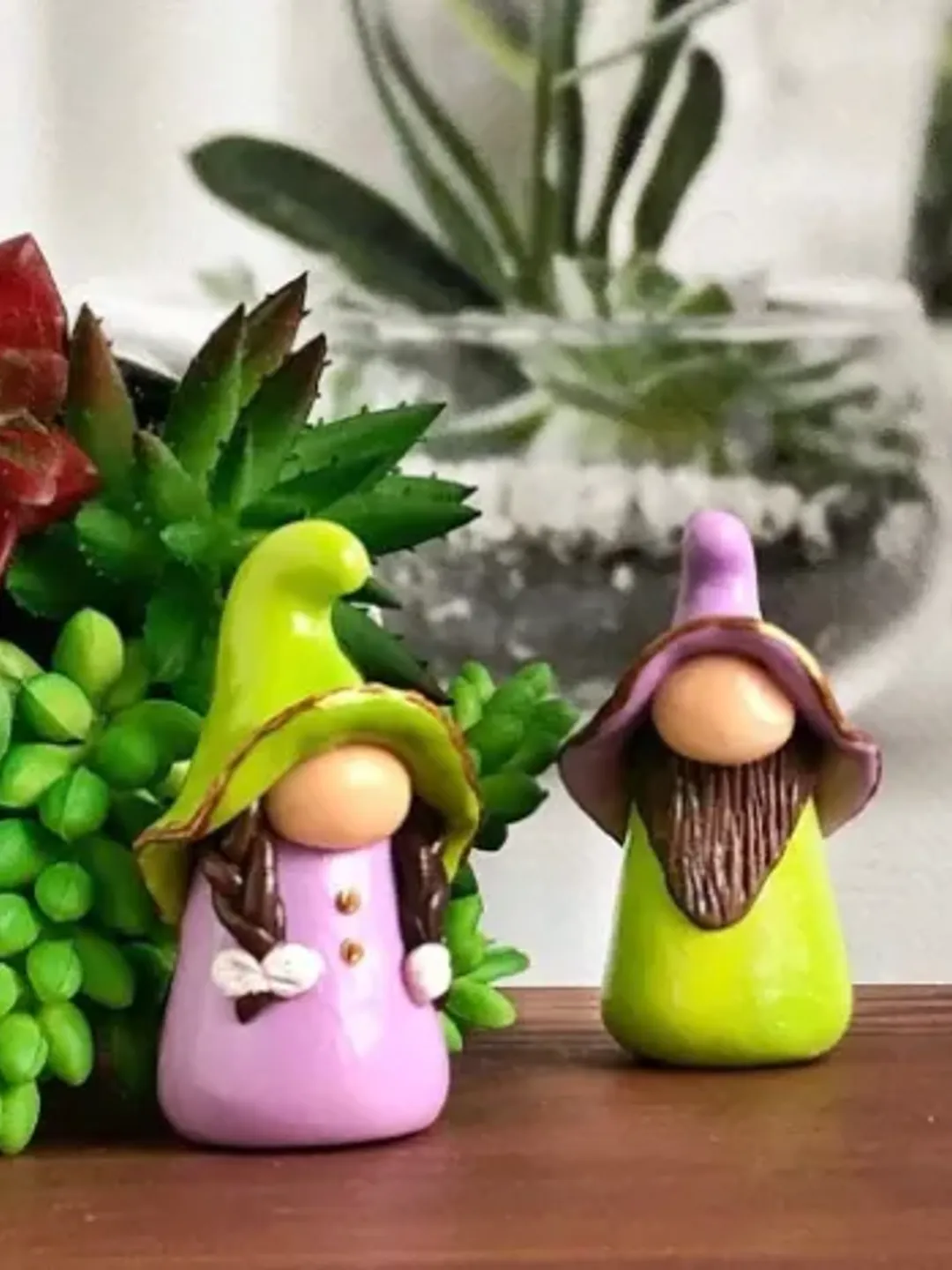 Plant gnome decoration for pot, Mini garden gnomes figurine, Miniature gnome decorations
