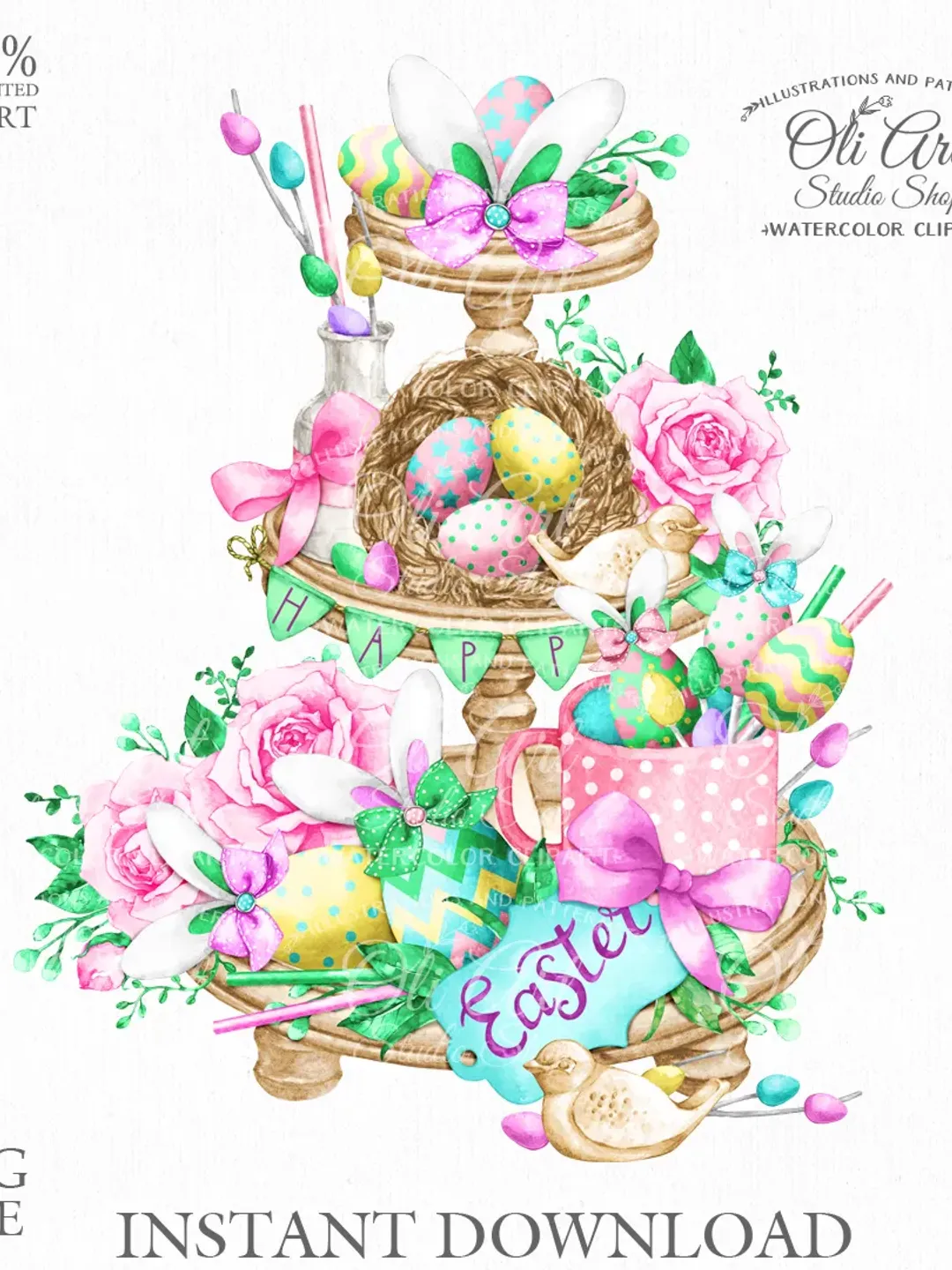 Easter Tiered Tray Design. Png File, Hand Drawn graphics. Digital Download. OliArtStudioShop