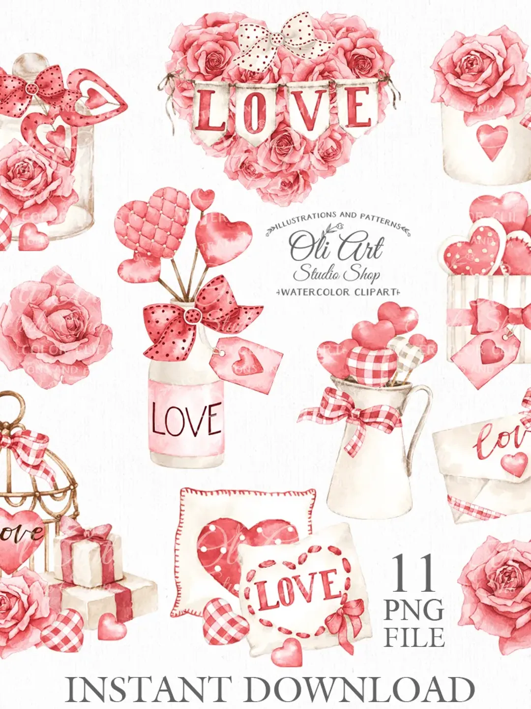 Valentine's Day Clip Art. Digital Clipart, Hand Drawn Graphics, Digital Download. OliArtStudioShop