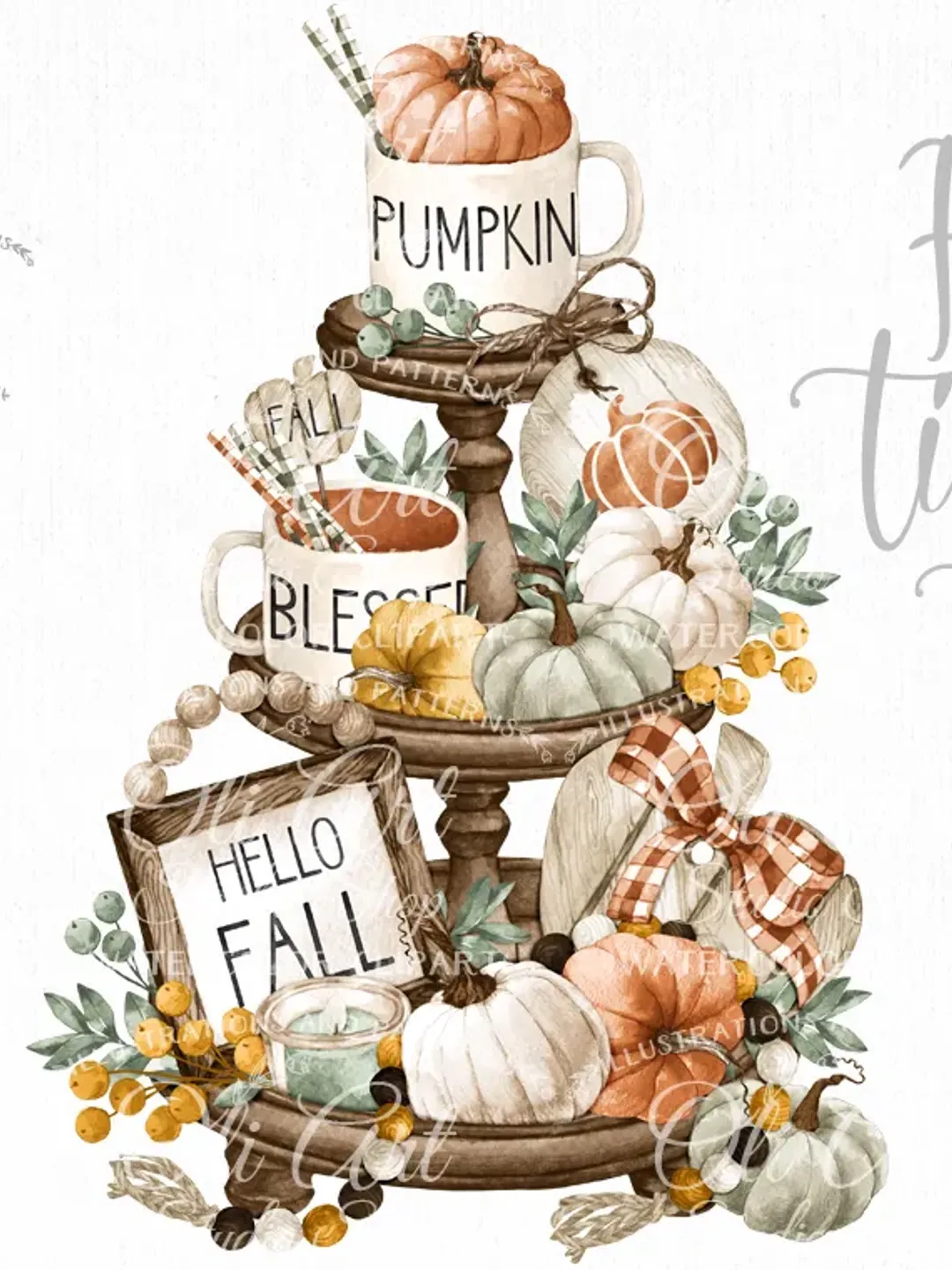 Fall tiered tray design, pumpkins, autumn, png file, hand drawn graphics