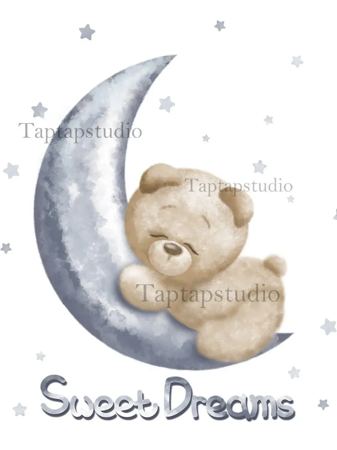 Sleeping bear print, bear png, teddy bear, nurcery wall art,  baby Clipart, baby animal, baby bear, watercolor illustration