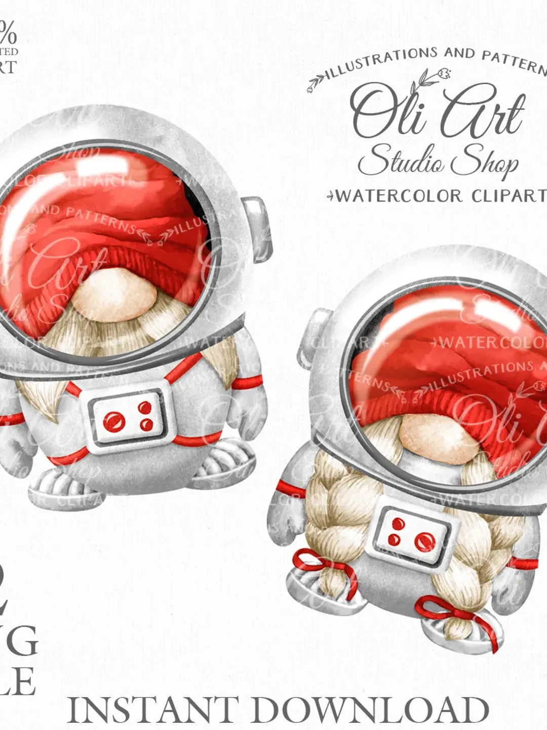 Astronaut Gnome Clip Art. Hand Drawn Graphics, Instant Download. Digital Download. OliArtStudioShop