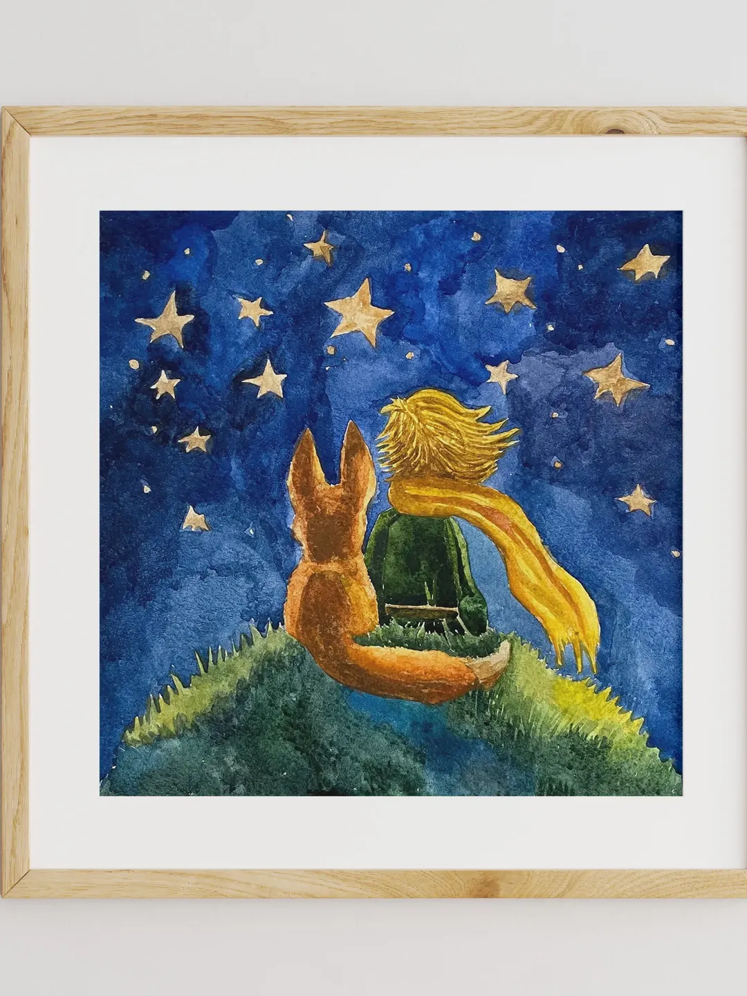 The Little Prince original Watercolor painting,Art for Kids,little prince and fox artwork,handpainted wall decor