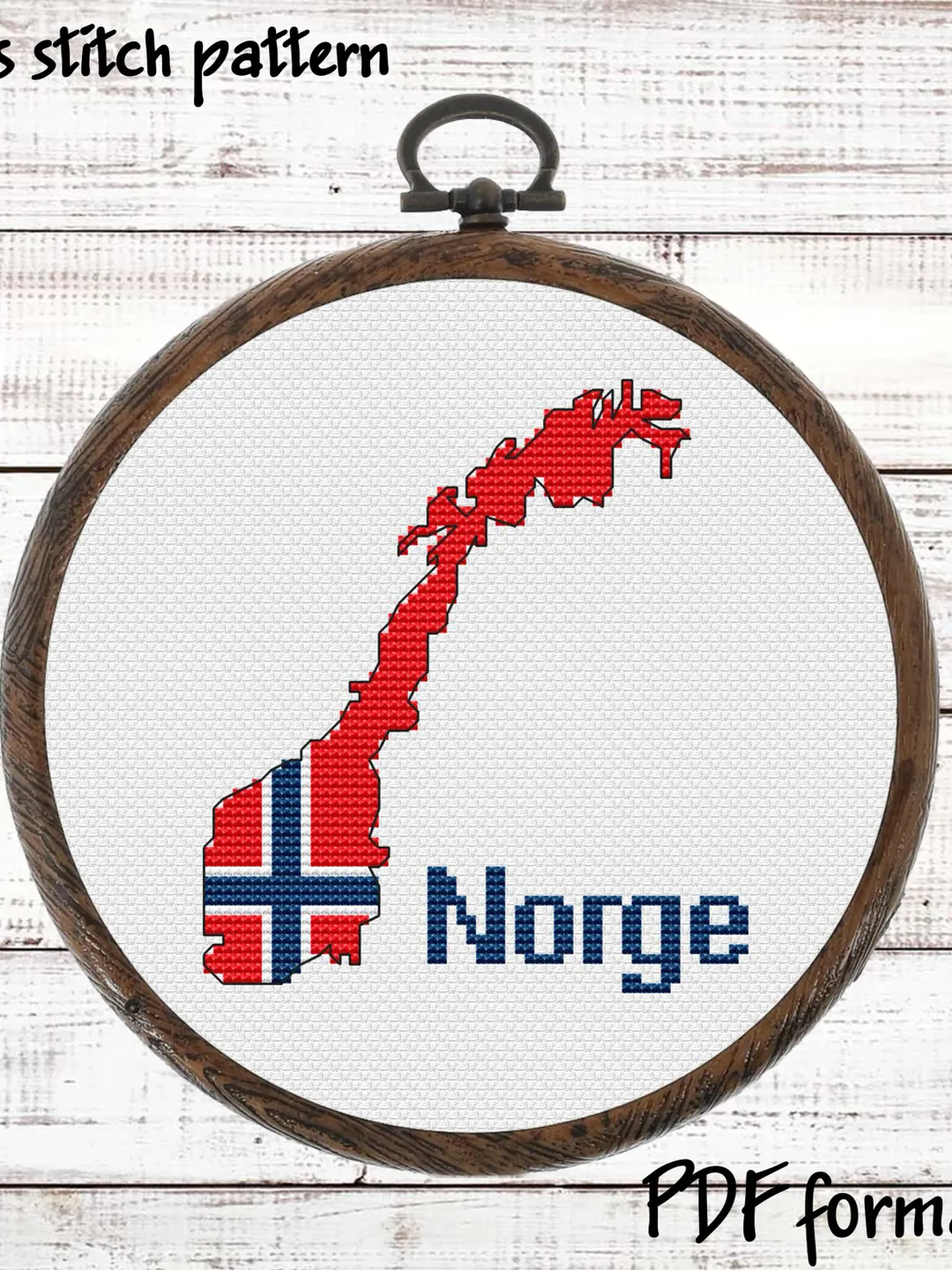 Norge map Cross Stitch pattern modern, Norway Flag Xstitch chart PDF