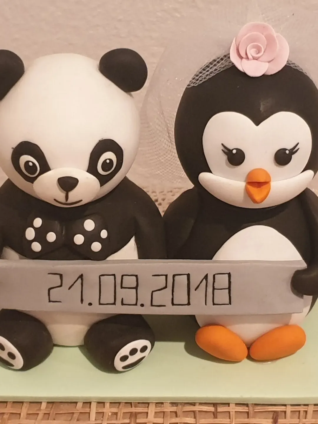 Personalized Christmas Gift For Couple, Funny Anniversary Gifts For Parents, Personalized Happy Animal Couple, Panda and Penguin Figurine