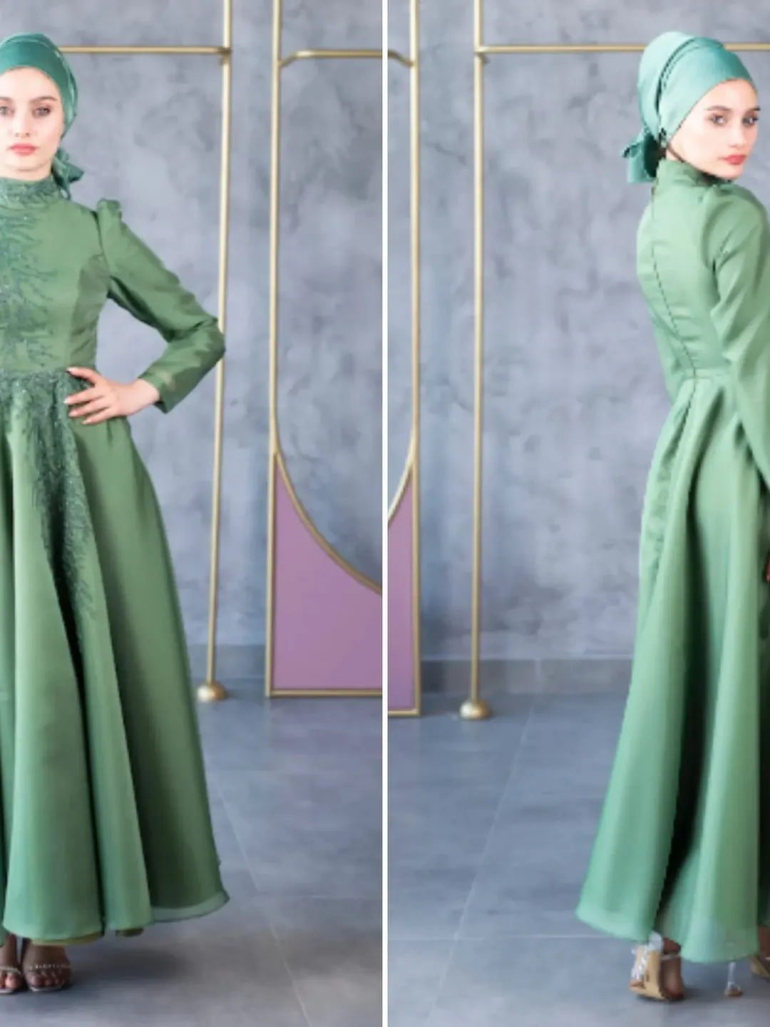 AHUNARE HIJAB - Mimoza Green Embroidered Wedding Dress, Muslim Evening Gown, Nikah, Islamic Wedding, Engagement, Bridesmaid, AHUNARE HIJAB - Mimoza Green Embroidered Wedding Dress, Muslim Evening Gown, Nikah, Islamic Wedding, Engagement, Bridesmaid,