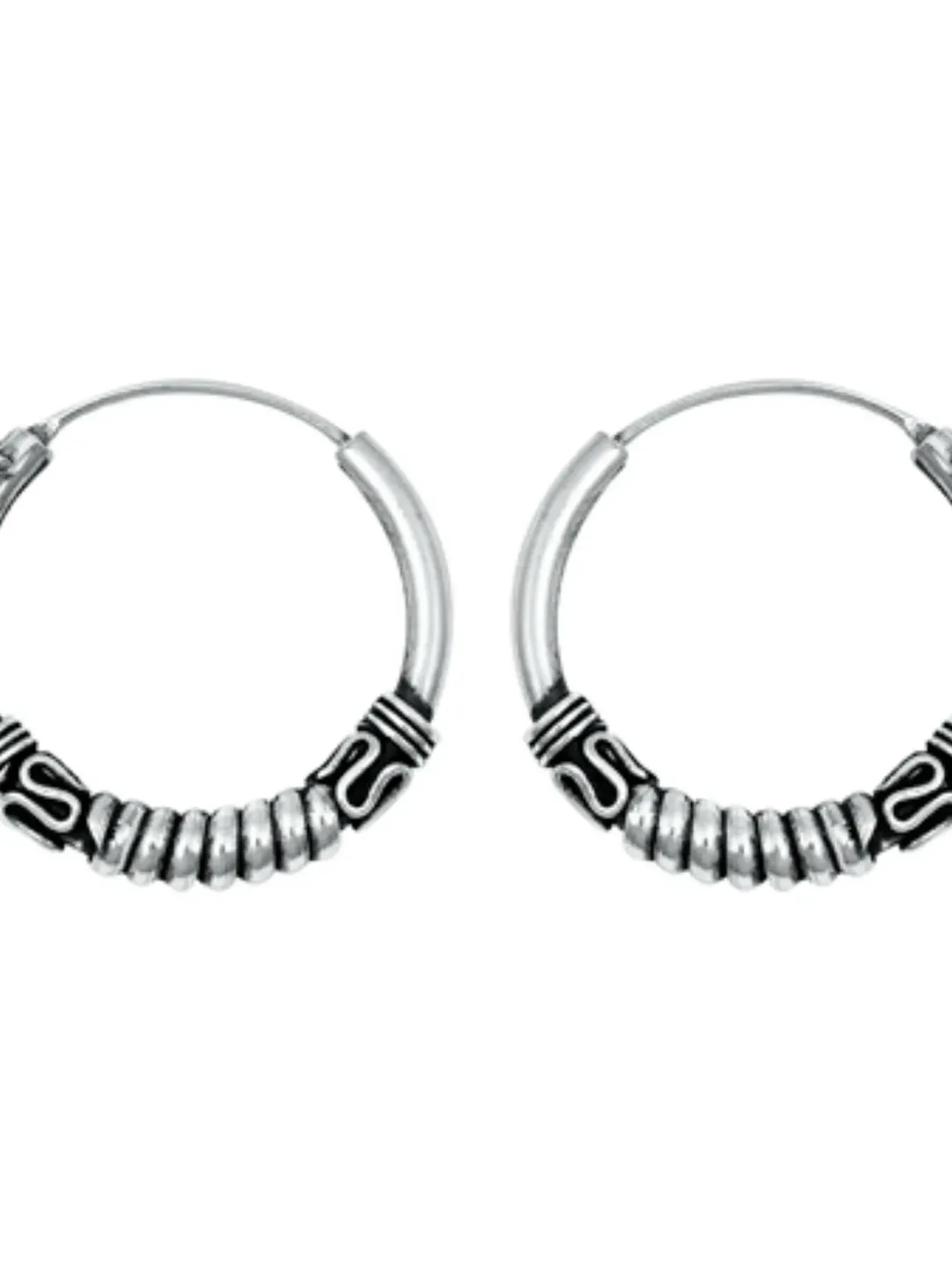 Bali Hoop Earrings, solid 925, Sterling Silver hoop Loop earrings, Sterling Silver Cartilage Earrings, 3mm thick 16mm Diameter , Antique