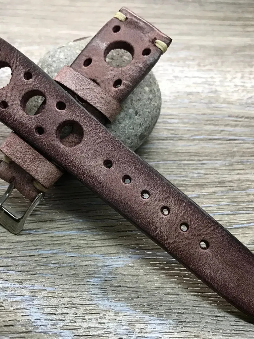 Leather watch strap, Distress brown red watch band, Leather Watch Band, Rally Watch strap, Racing watch band, 20mm strap, FREE SHIPPING