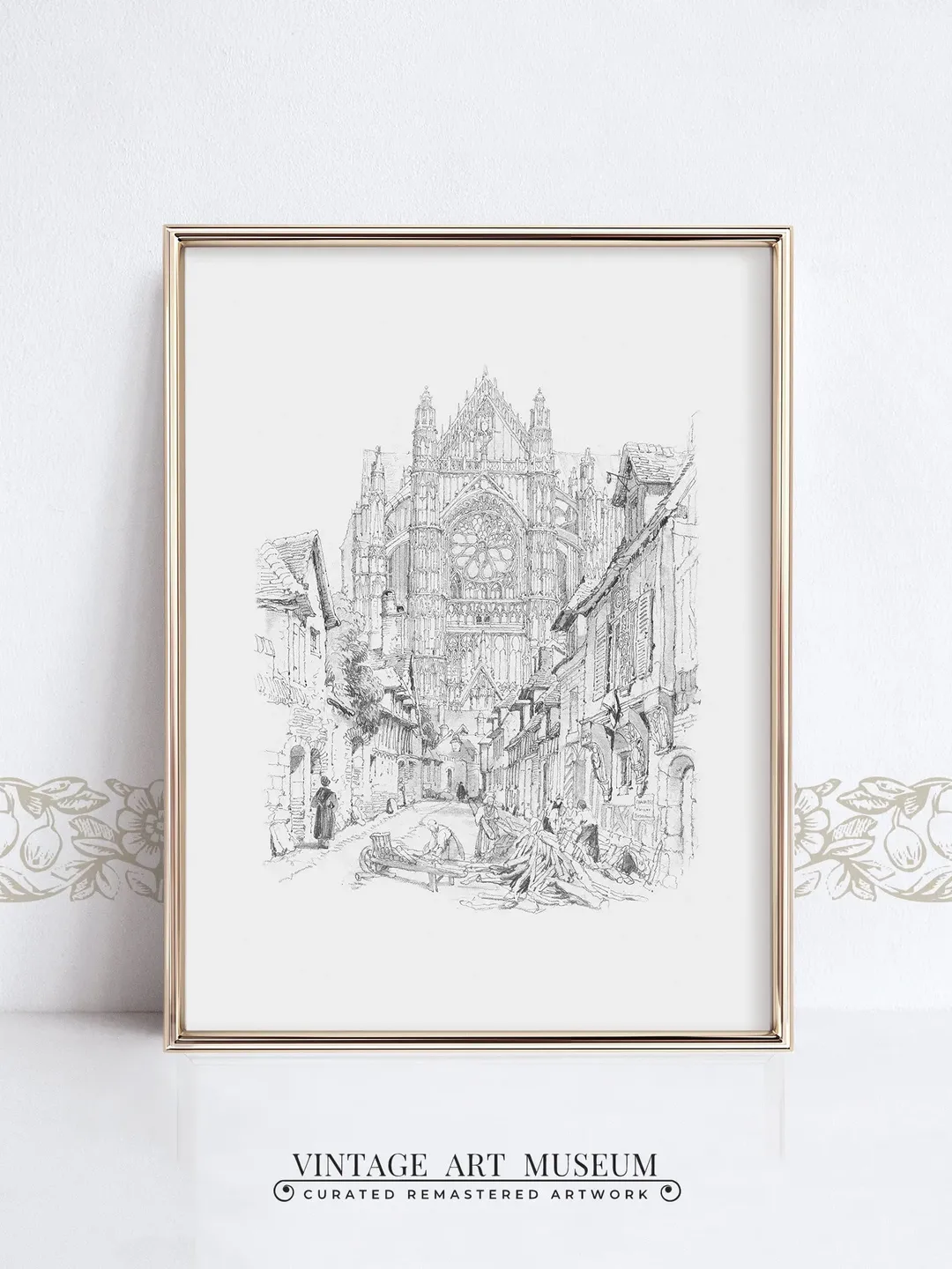 Gothic Architecture Sketch Vintage Art Print, Cathedral in France Antique Drawing, PRINTABLE Decor | 174