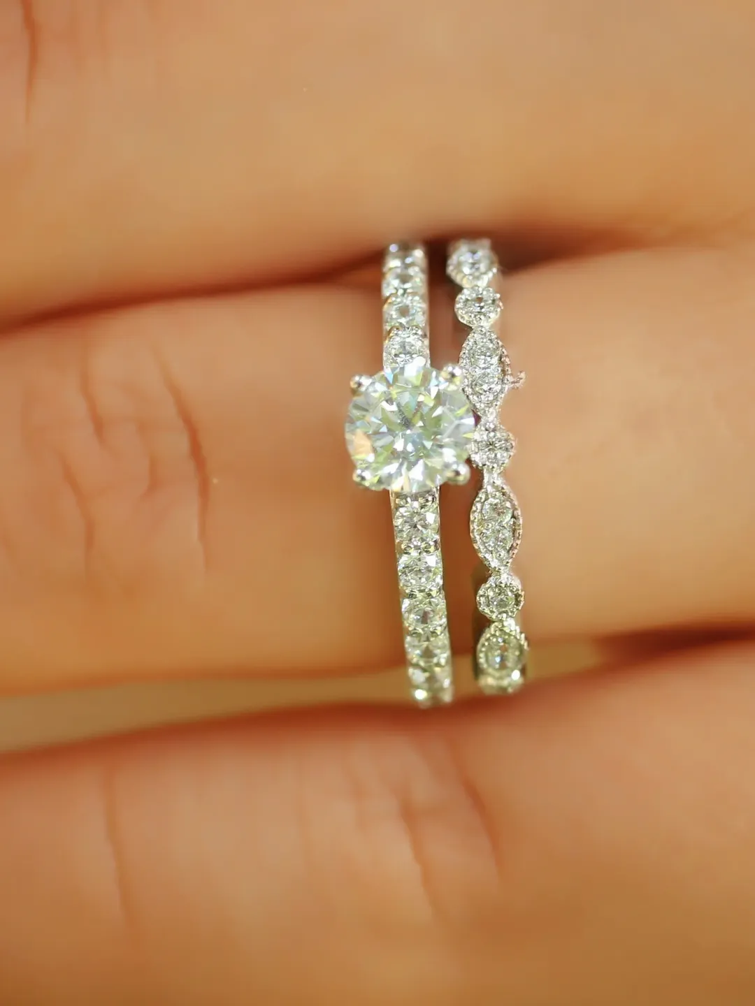 ROUND CUT RING | Round Cut Diamond Ring Band Set| White Diamond Wedding Ring Set | Gift For Wedding | Handmade Natural 14k Gold Ring