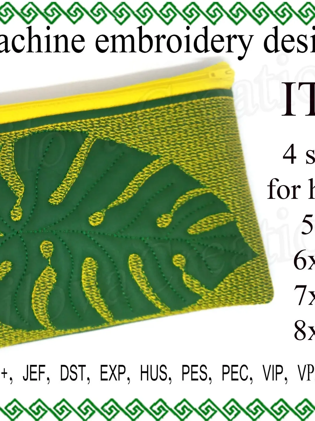 In the hoop zippered pouches ITH Cosmetic bag embroidery designs Monstera embroidery pattern Gift bags Phone bag pattern