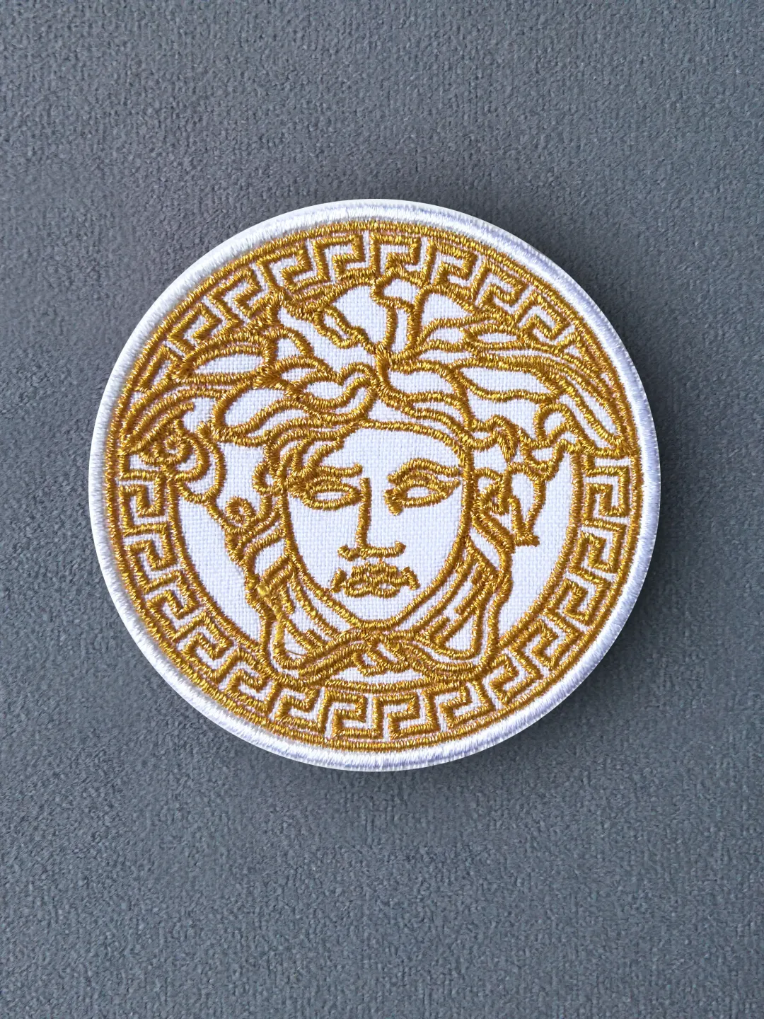 Medusa Patch Sew on Embroidered Patch withmetallic threads Medusa head with white border