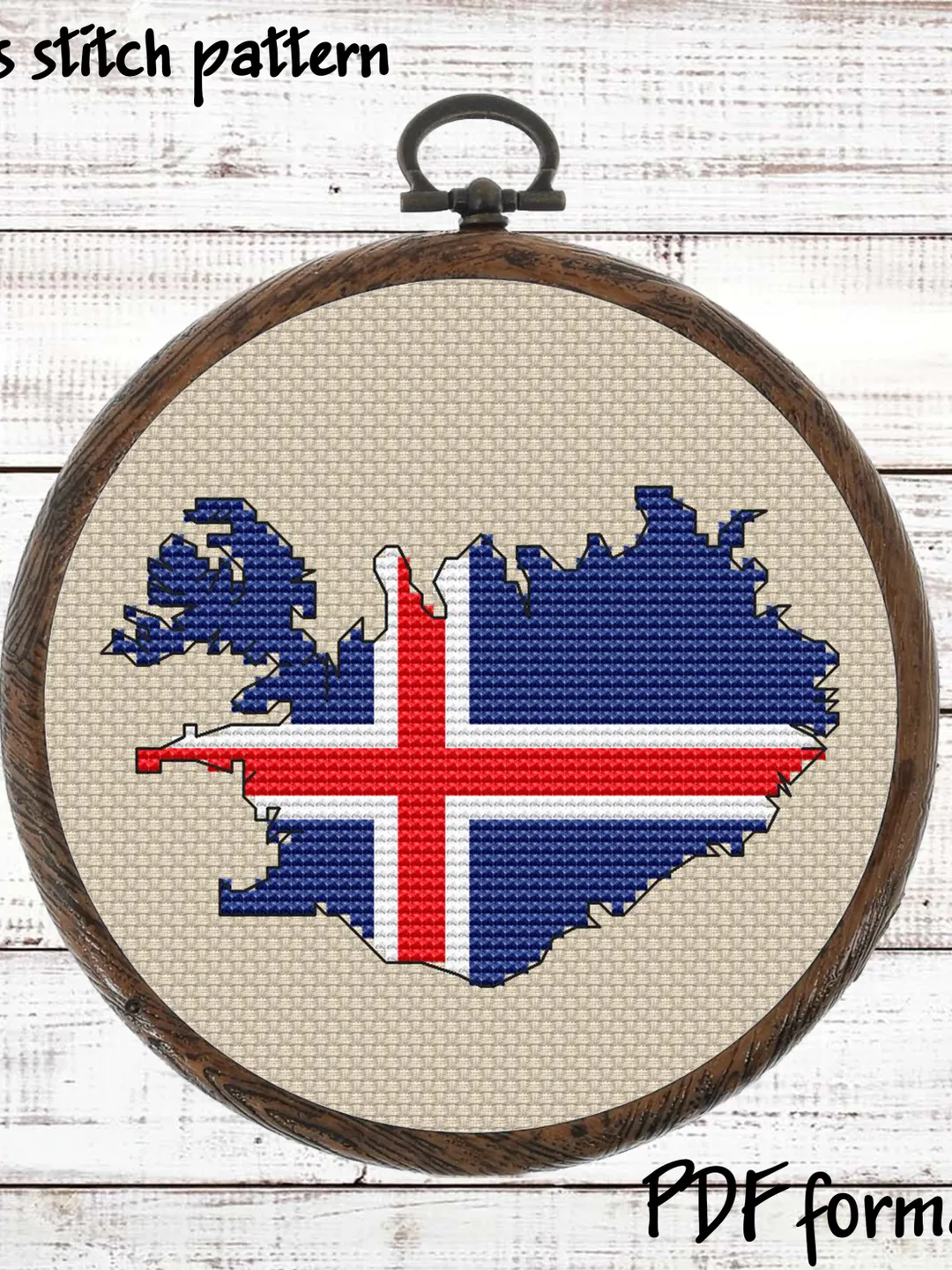 Iceland Map Cross Stitch pattern modern, Icelandic Flag Xstitch chart, Easy Cross Stitch Pattern