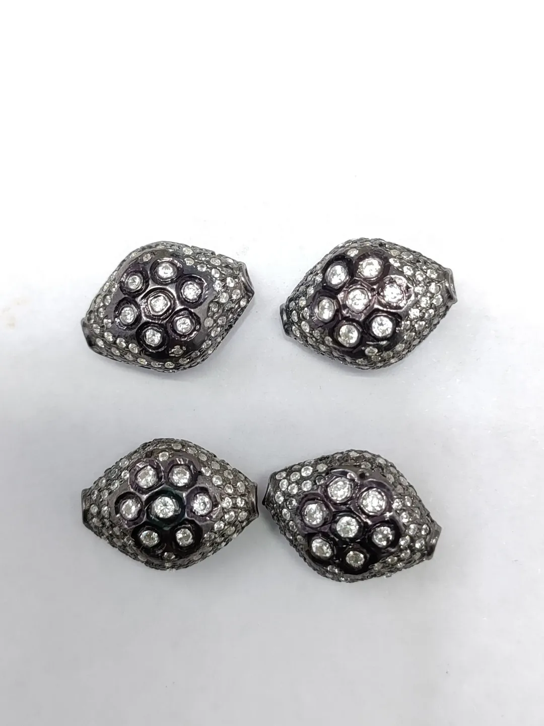 Pave Diamond Beads, Pave Beads, 12X16MM Bicone Beads, 925 Sterling Silver Beads, Jewelry Bead, Spacer Beads, Connector Beads, Oxidized Beads
