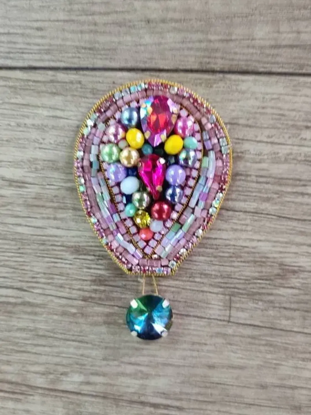 Brooch embroidery Embroidered air balloon brooch Pink handmade brooch embroidered beaded brooch Embroidered brooches Embroidered accessories