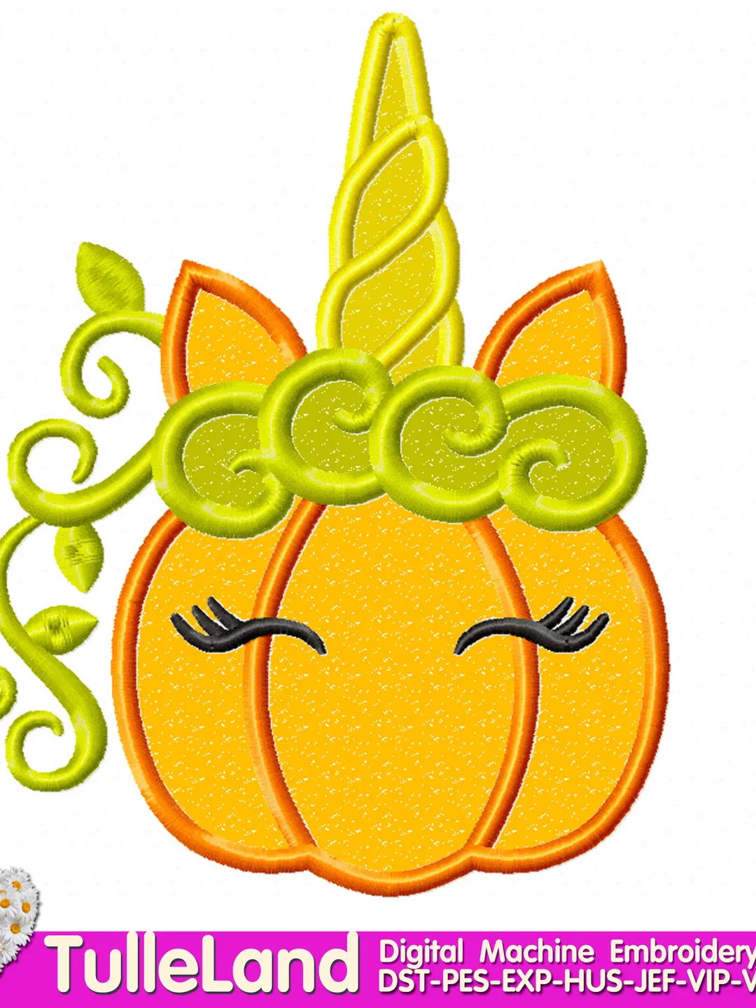 Halloween Little Pumpkin with Horn Unicorn embroidery applique design