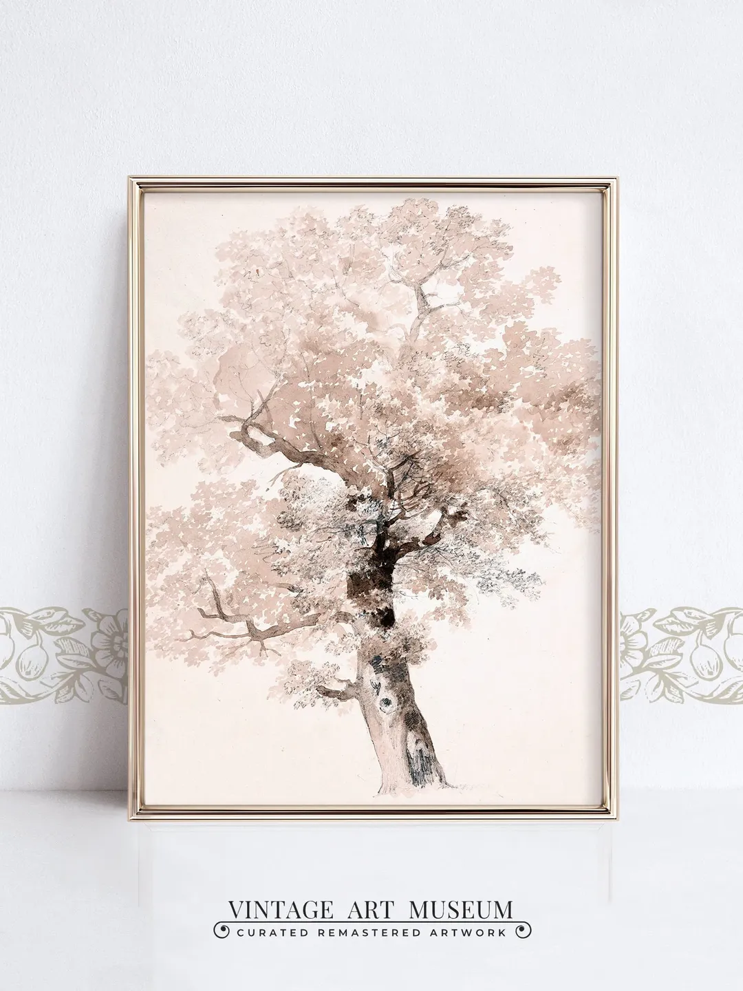 Tree Painting Vintage Sketch Art Print Watercolor Painting, Printable Large Wall Artwork, Digital Downloadable Rustic Decor | 330