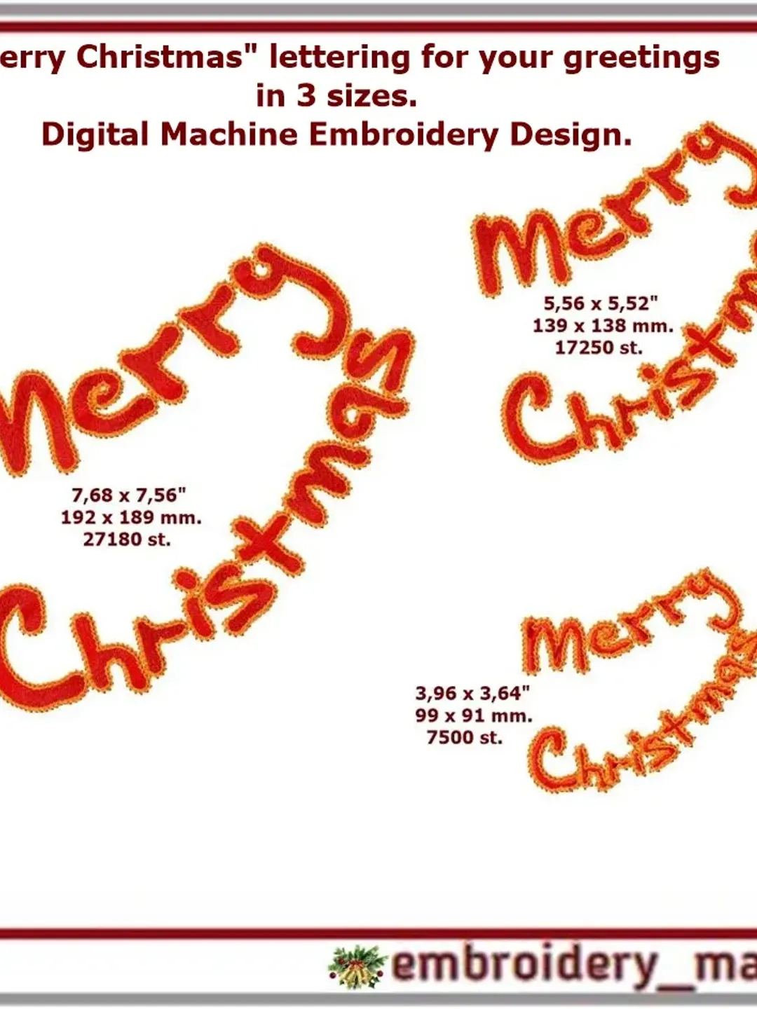 Machine Party Lettering Merry Christmas lettering for your greetings Digital machine embroidery ...