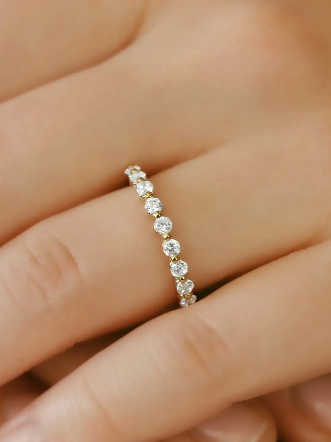 ROUND DIAMOND BAND | Round Cut Simulated Diamond Ring Band | Half Eternity Real White Diamond Ring | 14k Women Engagement Gold Ring