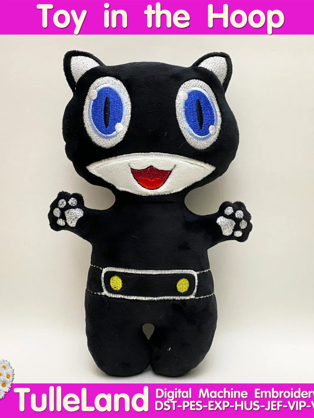 Cat Black Stuffed Toy In The Hoop  ITH Pattern plush Toy digital design for  Machine Embroidery