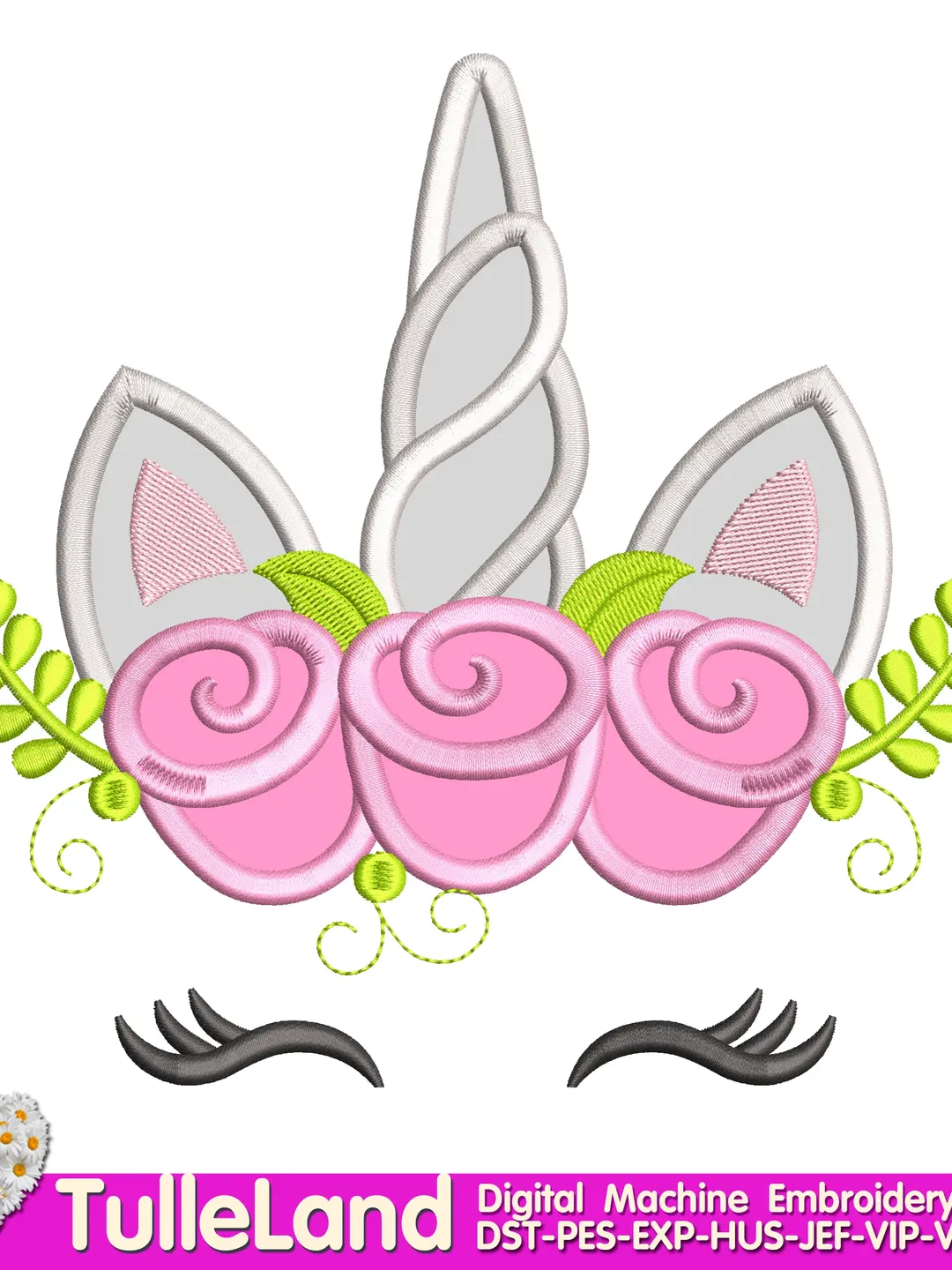 Magic unicorn with Roses Unicorn with flowers Unicorn with crown rainbow birthday Design applique for Machine Embroidery