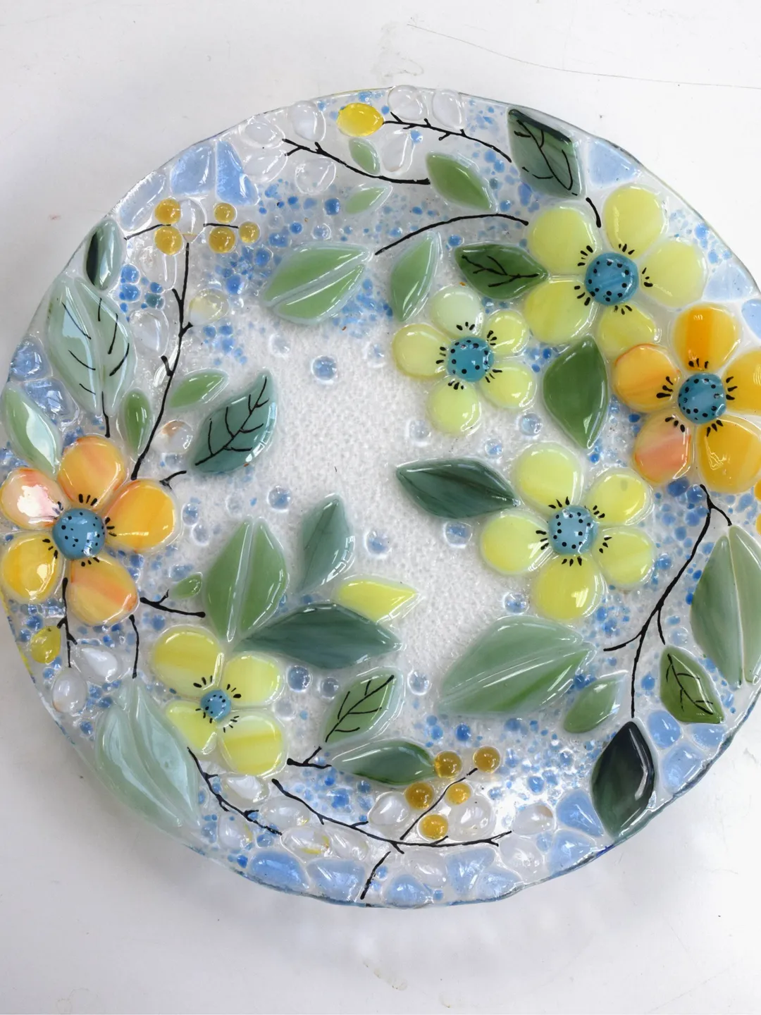 Fused glass flowers plates - Fused glass art - Dessert plates with