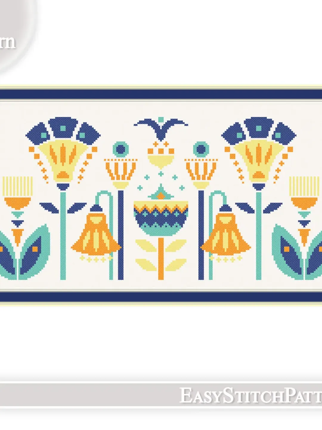 Abstract Flowers cross stitch pattern. Scandi cross stitch pattern. Folk cross stitch pattern.