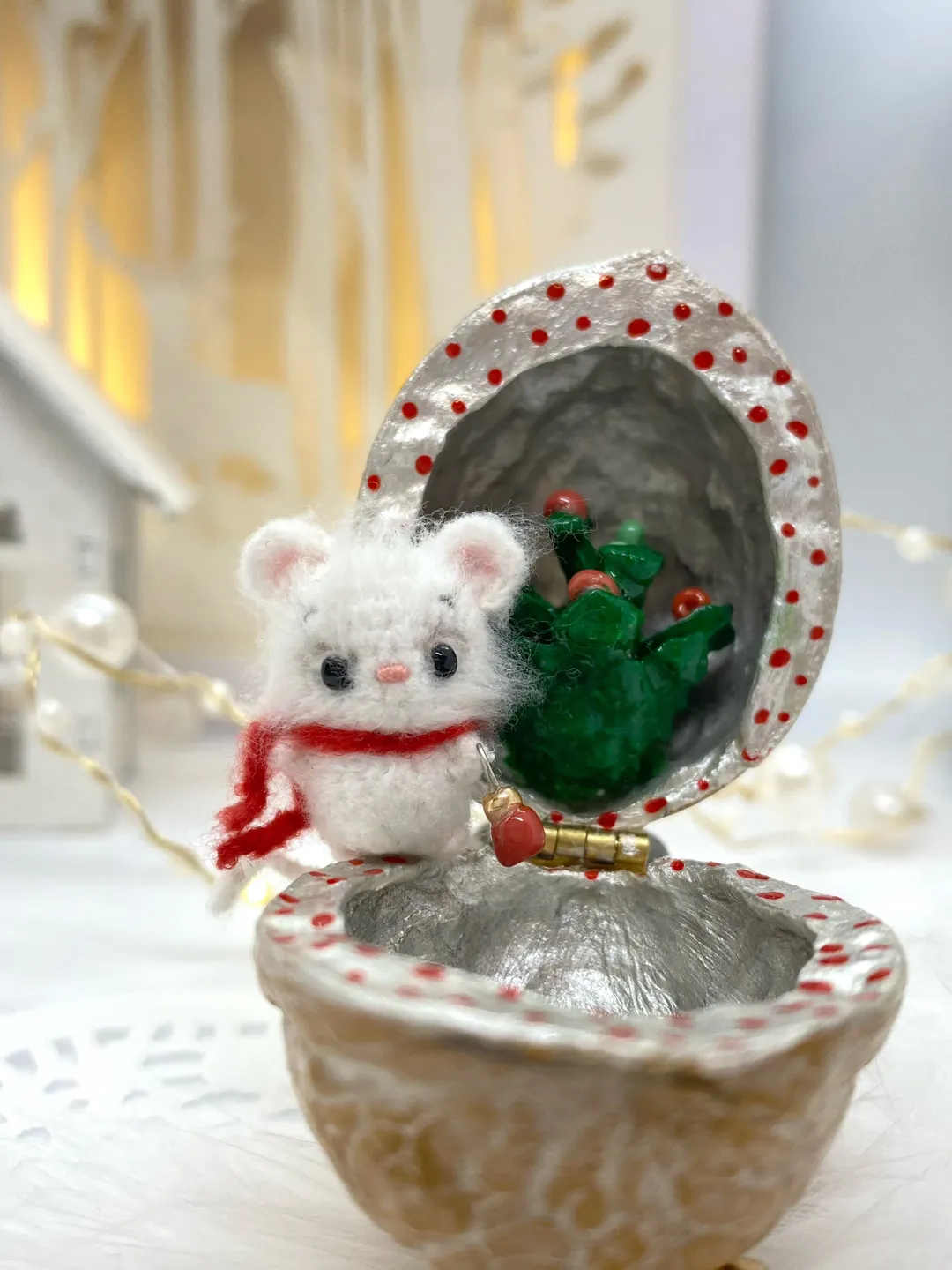 Handmade Christmas miniature mouse in surprise box  small gift for best friends for long distance mini crochet animal