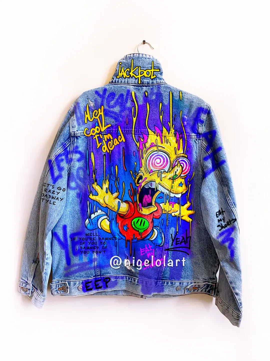 Bart Simpsons Painted denim jacket Custom jacket Portrait from photo Personalized order Black denim jacket shirt