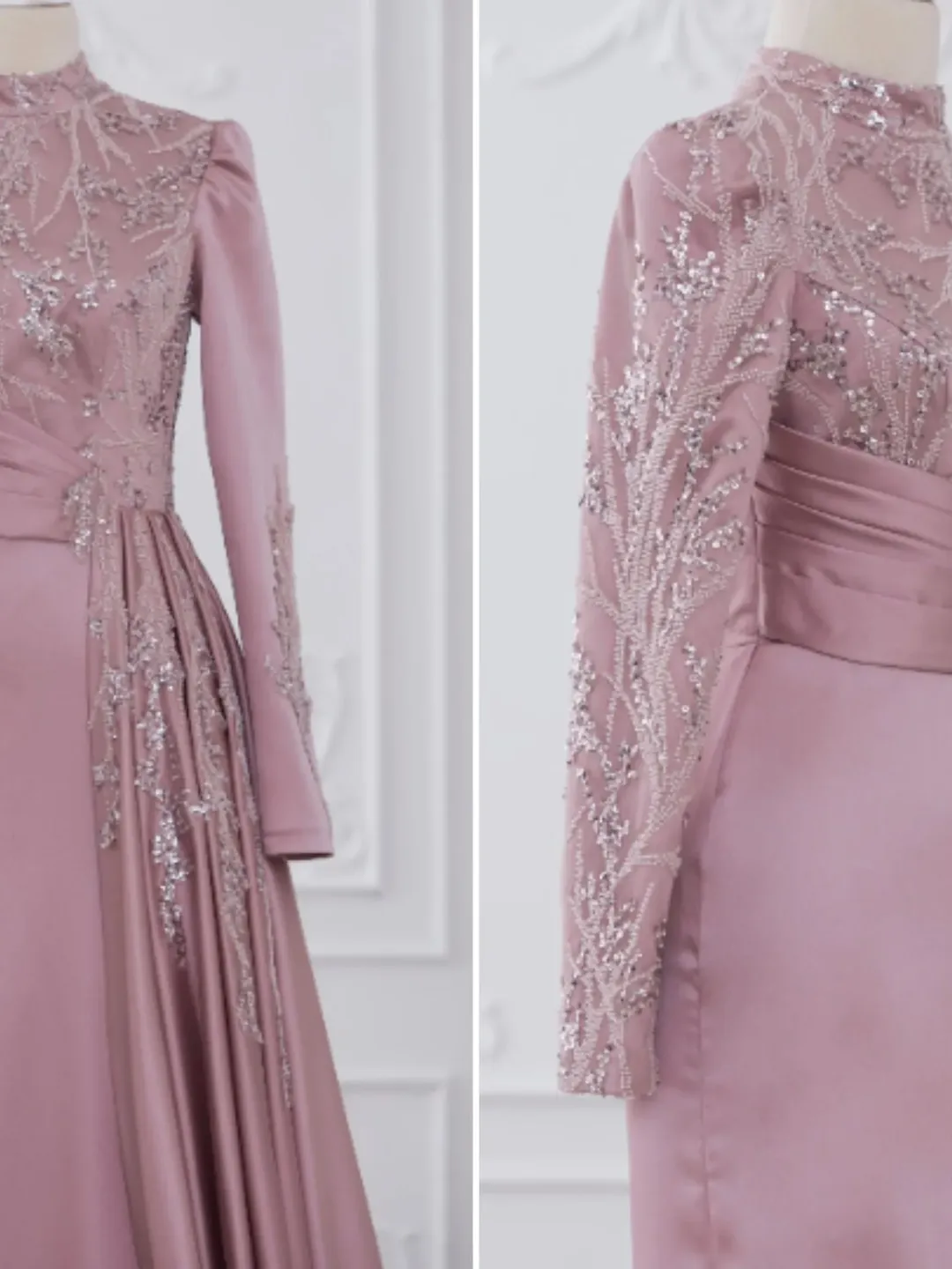 AHUNARE HIJAB - Tlsm Powder Satin Wedding Dress, Muslim Evening Gown,  Nikah, Islamic Wedding, Engagement, Bridesmaid,