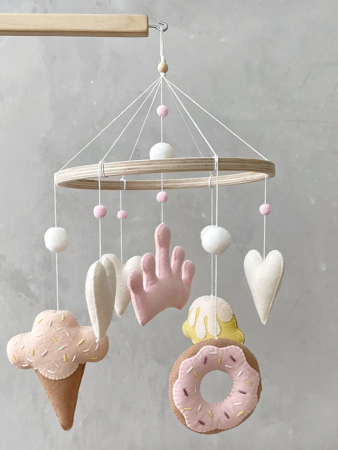 Baby girl pink crib mobile. Baby mobile sweets. Nursery decor girl. Musical crib mobile girl