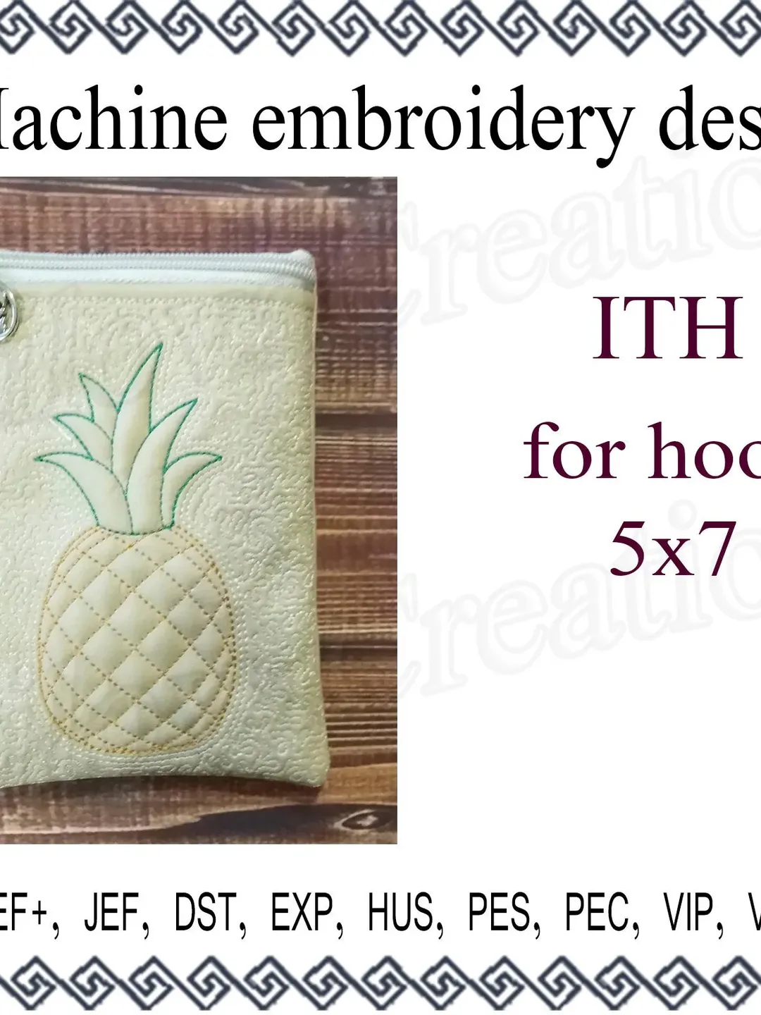 cosmetic bag embroidery designs pineapple bag travel zip bag embroidery designs. ITH zippered bag Embroidery Design. File Instant Download
