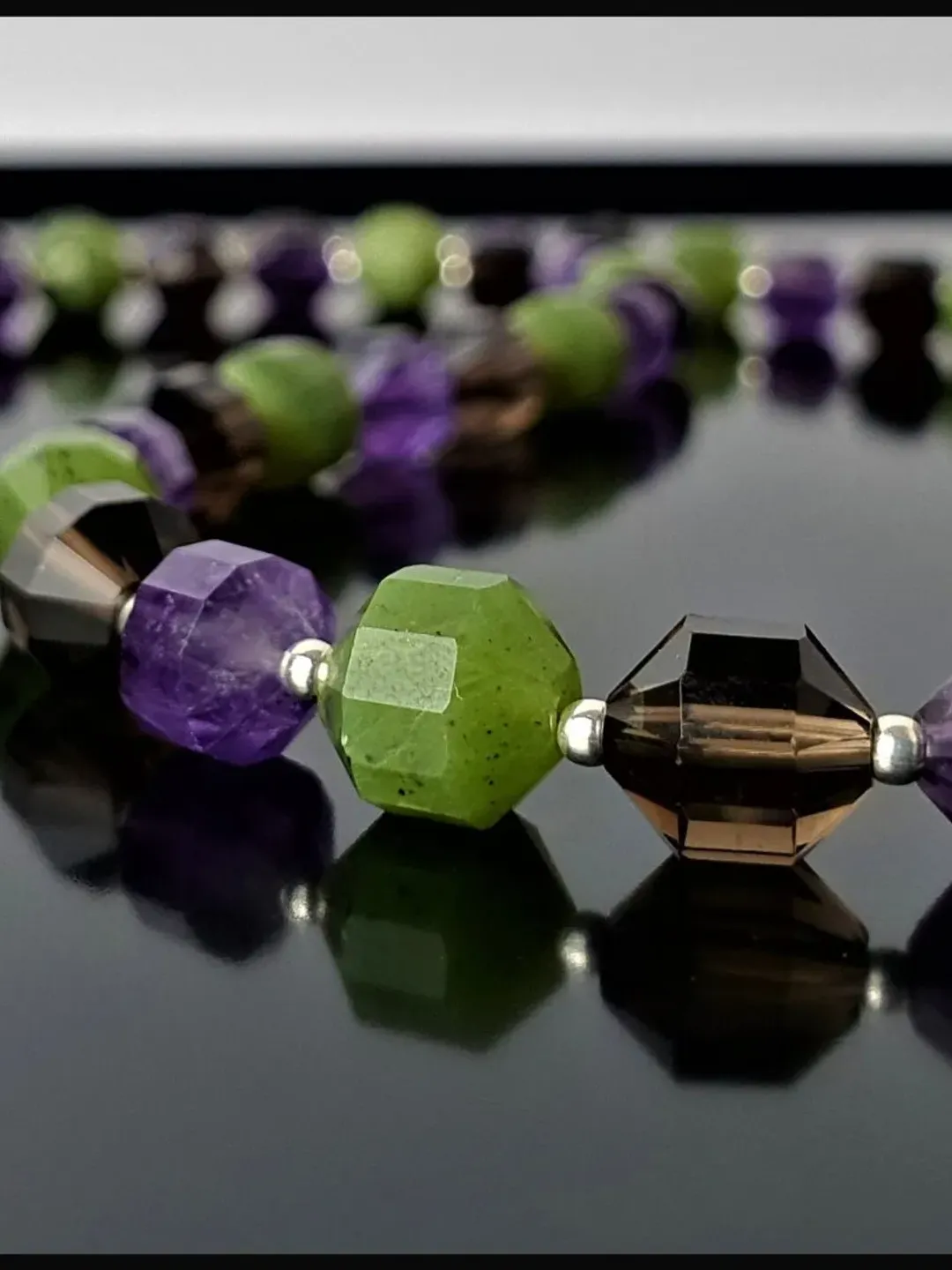 Natural Amethsyt, Smoky Quartz, Jade Handmade Silver Necklace, 925 Sterling Silver Jewelry, Original Gemstone Accessory, Gifts