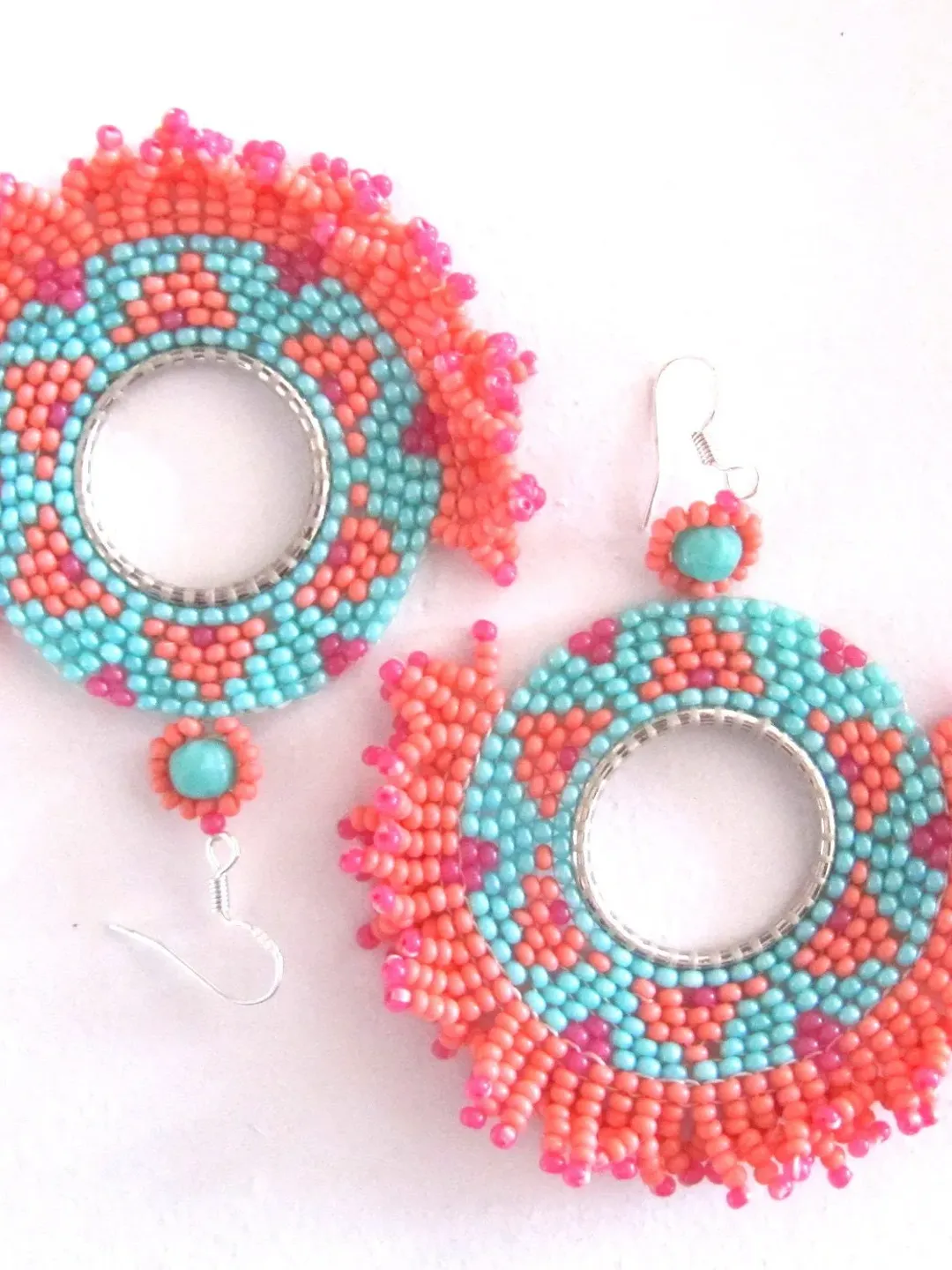 Big bohemian Earrings, dangle earrings, pearl earrings, rocailles dangle earrings, boho jewelry, Gift for woman/ Statement earrings jewelry